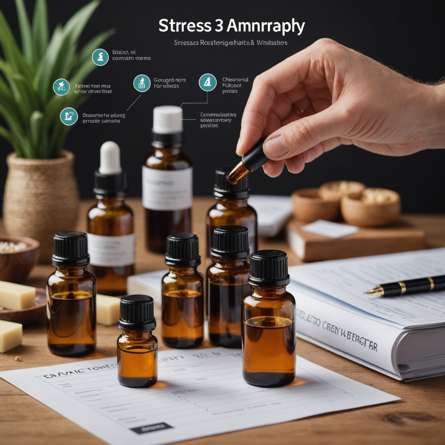 為主題〈上班族適用的舒壓香氛組合〉生成『內文圖片』：4:3或1:1，資訊圖/步驟圖/成分圖，簡潔易讀，含2-4個重點標籤。