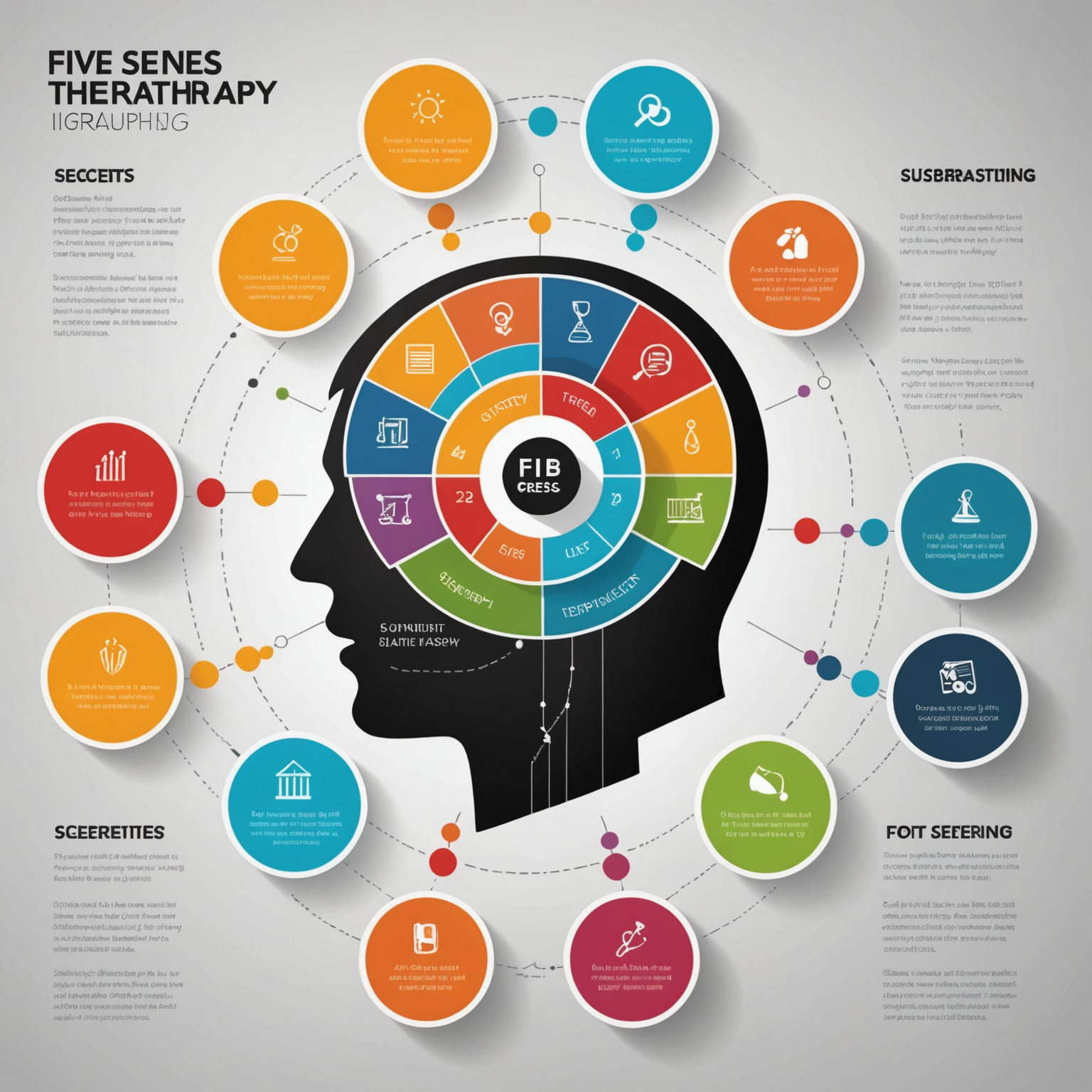 為主題〈五感療法：調整生活節奏的秘密〉生成『內文圖片』：4:3或1:1，資訊圖/步驟圖/成分圖，簡潔易讀，含2-4個重點標籤。