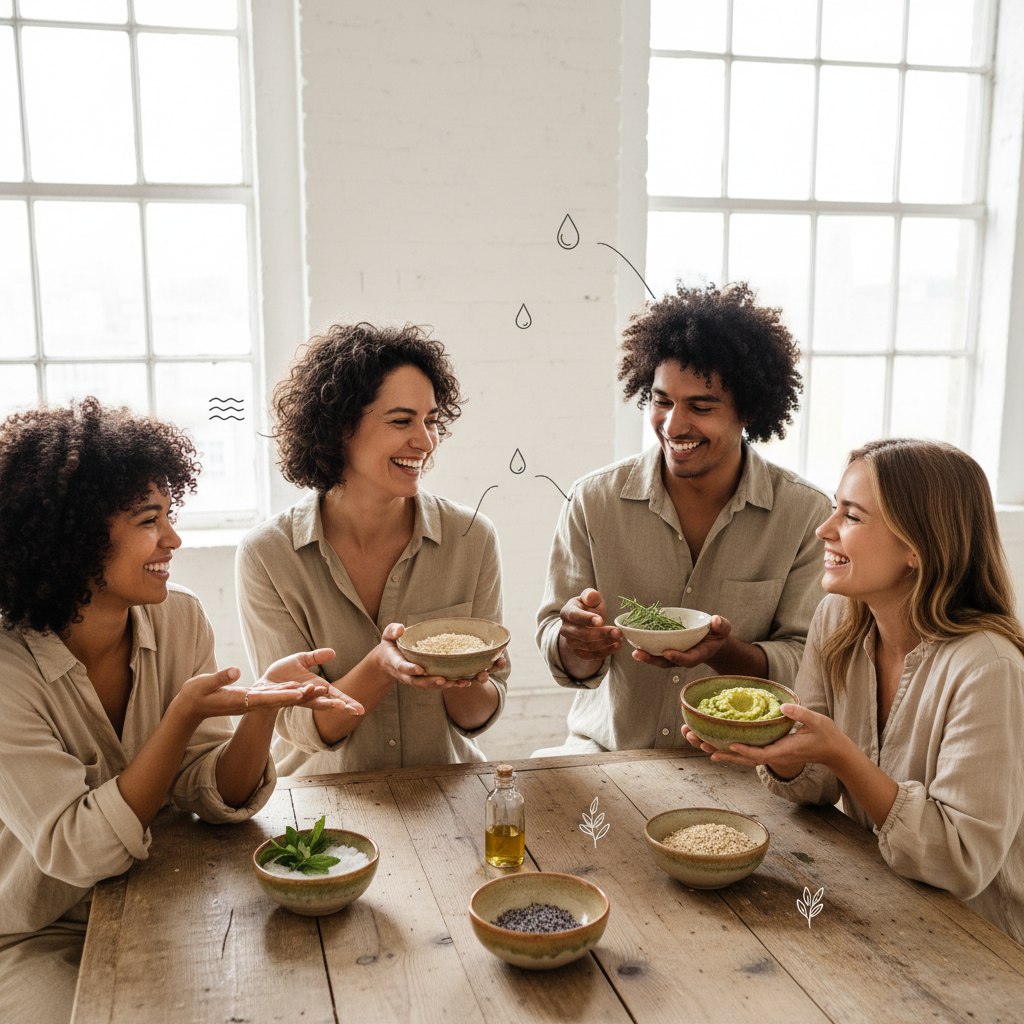 為主題〈芳療對焦慮症狀的幫助〉生成『內文圖片』:4:3或1:1,資訊圖/步驟圖/成分圖,簡潔易讀,含2-4個重點標籤。